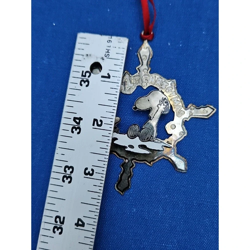 Peanuts Snoopy Woodstock Baby's First Christmas Ornament 1st Lunt Silver‎ 3.5